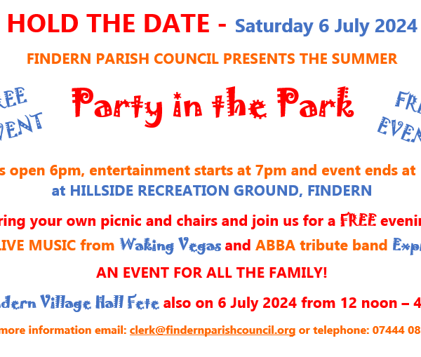 Hold the Date for this year's Party in the Park event which will be on the evening of Saturday 6 July 2024